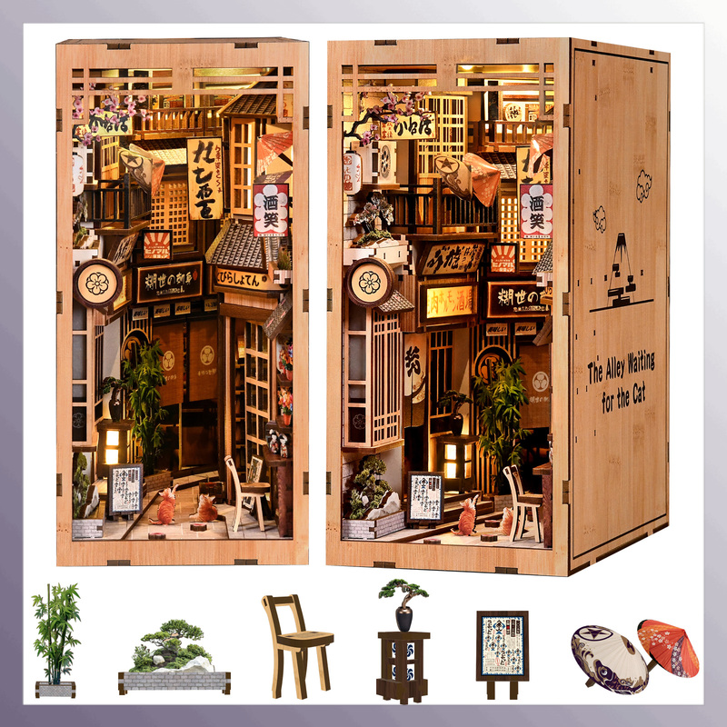 Diy Wooden Book Nook Kit Shelf Insert - Diy Wooden The Alley Waiting For