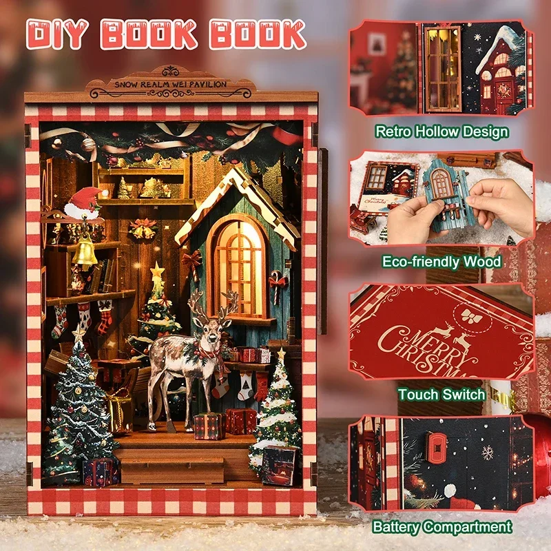 Diy Wooden Book Nook Kit Shelf Insert - Miniature Model Kits Snow Realm Wei