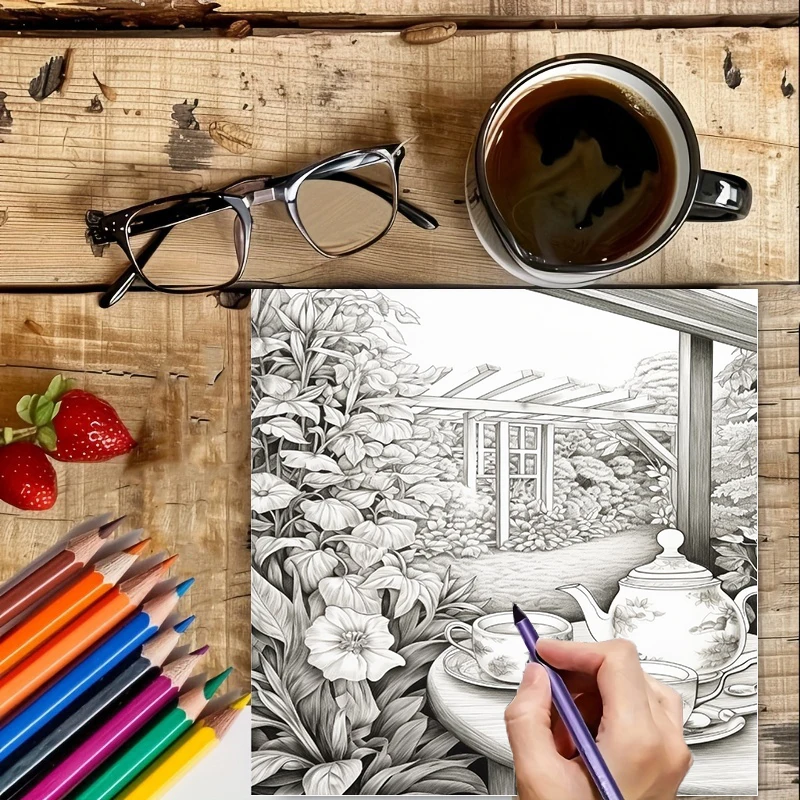 Tea In The Gardens Coloring Bo - огляд і ціна Adult Coloring Book Stress Relief